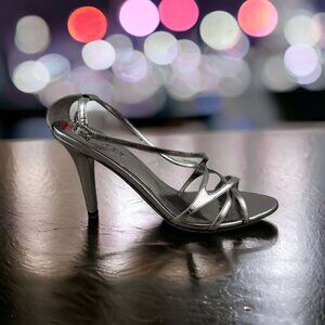 LAUREN Ralph Lauren Abriella Heels Metallic Silver Strappy Stiletto Womens 10B